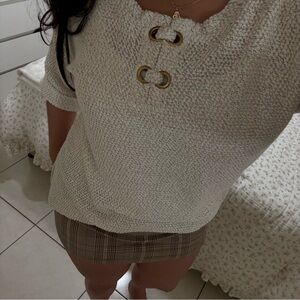 Robert Louis Cream Knit Top with Gold Details
